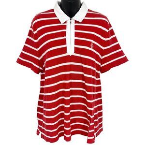 Ralph Lauren Women XL Extra Large Striped Polo Shirt Red White Short Sleeve EUC
